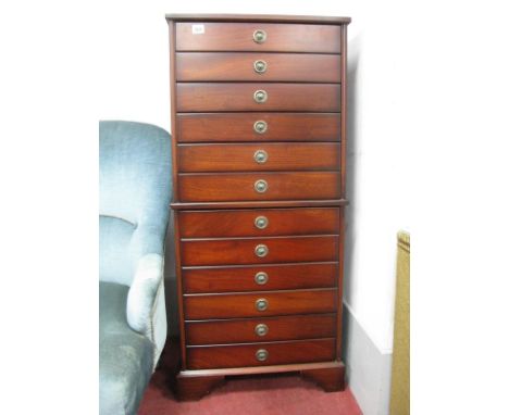 John Austin Furniture Ltd Mahogany Effect Double Height CD Storage Chest, bracket feet.