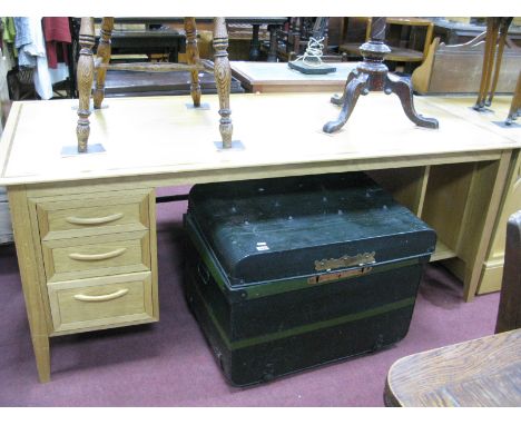 Light Oak Office Desk, with bank of three drawers, 180cm wide. 