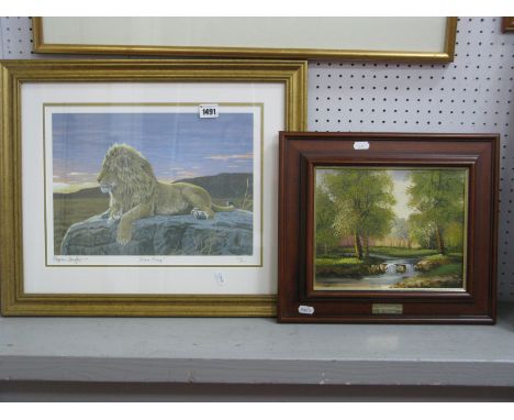 B Rough, Waterfall Scene, oil on canvas laid on board, signed lower right, 19.5 x 24cm. Stephen Gayford 'Lion King' limited e