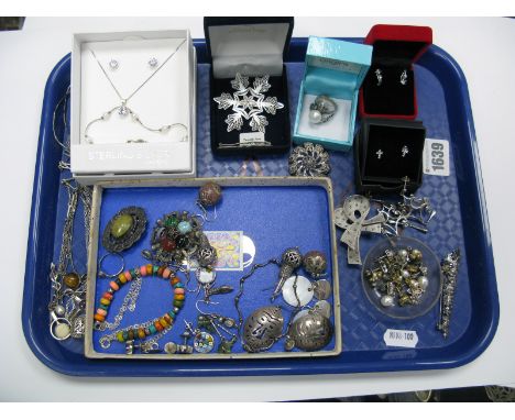 A Selection of "925" and Other Costume Jewellery, including modern freshwater pearl bead necklaces and earrings, hardstone in