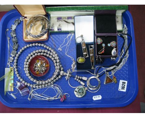 A Small Selection of Modern "925" Amber Coloured Jewellery, including pendant on chains, various earrings, ring, etc. further