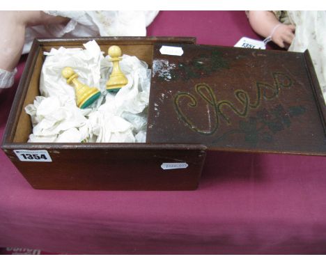 A 'Staunton' Style Wooden Turned Chess Set, King 9cm high, in wooden case.