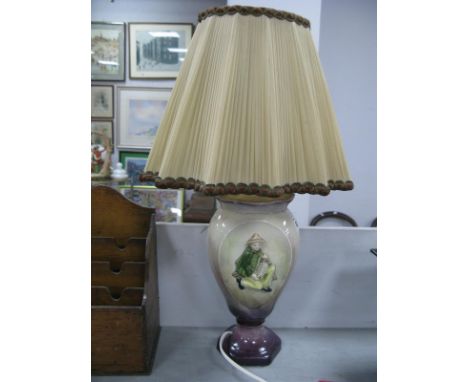 Myott Sons Pottery Lamp Base, designed by Goldscheider circa 1930 with raised figure playing a concertina, printed factory ma