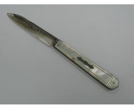 An Early Victorian Silver Bladed Fruit Knife, with mother or pearl scales.