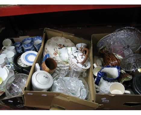 Royal Albert 'Greenwood Tree' Cup and Saucer, Cauldon blue and white jug, other pottery glassware, mantel clock, etc:- Three 