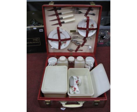 Brexton Mid XX Picnic Hamper, in red leatherette casing.