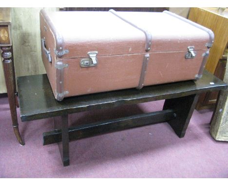An Oak Bench and Hessian Trunk, having inner tray. (2)
