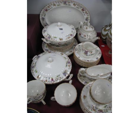 Royal Worcester 'Pekin' Pattern Part Dinner Service, comprising oval meat plates, two tureens, two dinner plates, seven mediu