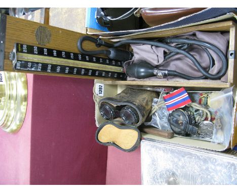 Military Baumanometer Blood Pressure Measure, in U.S. Army Box, medallions, compass by J.M. Glauser of London, MKIX binocular