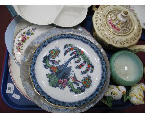 A XIX Century Teapot, (damaged), Bretby bowl, Poole Twintone Hors d'oeuvre's, plates, etc:- One Tray 