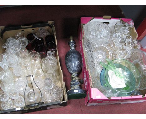 Cut and Pressed Glassware, ruby glass wine glasses, etc:- Two Boxes; Plus a marble table lamp base. (3)