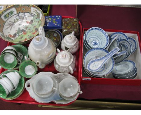 Cloisonne Trinket Boxes and Trays, Chinese pottery bowl, decorated with cockerels in garden settings, eggshell chain teaware,