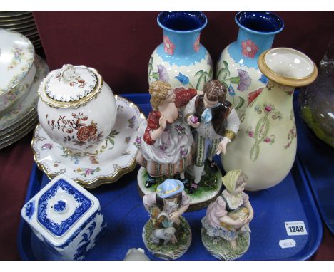 A Pair of Old Tupton Ware Vases, a pair of Crown Derby cabinet plates, with butterflies and floral decoration, Grimwades, blu