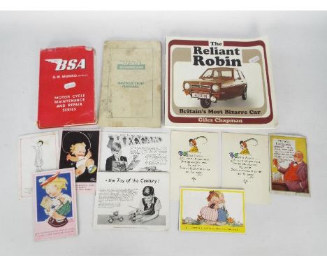 Lot to include BSA Motor Cycle Maintenance And Repair Series book, BSA Sunbeam Instruction Manual, book on the Reliant Robin,