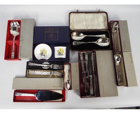 A quantity of plated flatware, cased and boxed, and boxed Royal Worcester ceramics.
