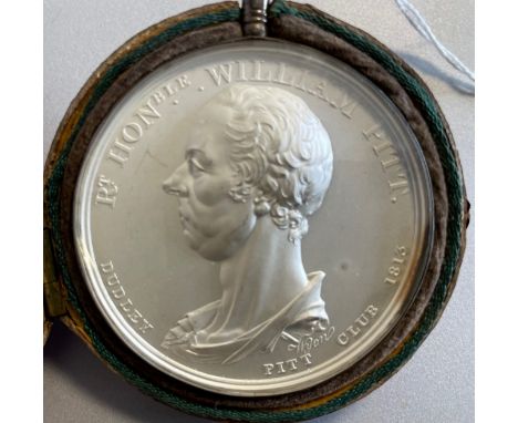 William Pitt frosted medal, Dudley Pitt Club 1813, by Wyon, reverse with wreath around 'He Sav'd His Country' to centre, in s