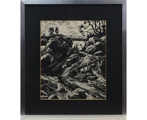 SVERRE NESHEIM AKA NAESHEIM (DANISH 1900 - 1976), UNTITLED woodblock print, signed in the block 35cm x 33cm Mounted, framed a