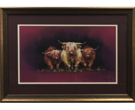 *VEGA, THE CLAN print on paper, titled label verso 38cm x 65cm Mounted, framed and under glass. Artist's label verso.