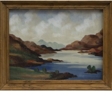 JAMES MCNAUGHT, LOCH LOMOND oil on canvas board, titled label verso 17cm x 22cm Framed and under glass. Artist's label verso.