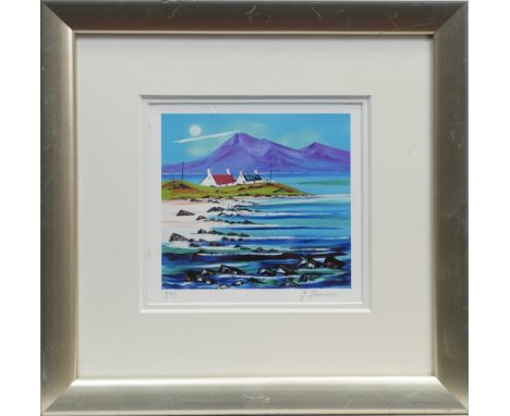 * JOHN DAMARI, GRASSPOINT, ISLE OF MULL limited edition giclee print, signed and numbered 9/95, titled verso 14cm x 14cm Moun
