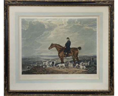 DEAN WOLSTENHOLME JR. (BRITISH, 1798 - 1882), MR. TIMOTHY LUFF MULLENS WITH HIS HARRIERS, BASINGSTOKE coloured lithograph on 