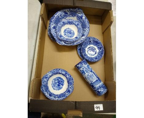 A collection of blue &amp; white George jones abbey patterned items: to include dishes, open veg dish, saucers etc 