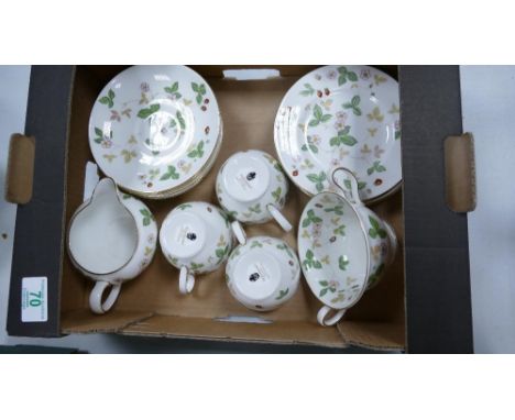 Wedgwood Wild Strawberry Patterned Tea Ware to include: cups, saucers, side plates, milk cream &amp; sugar etc (17 pieces) 
