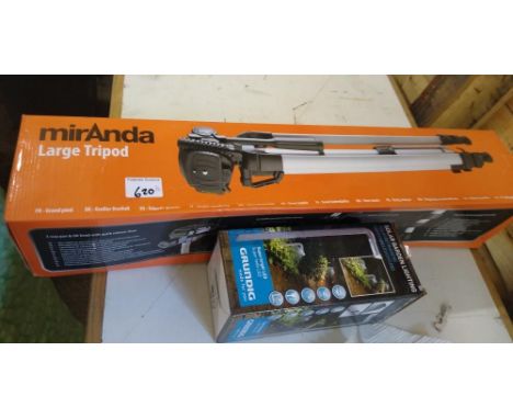 A boxed Miranda tripod: together with a garden solar lamp (2). 