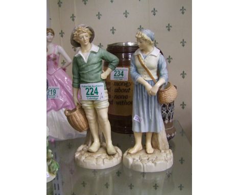 Royal Worcester Hadley Collection Figures:French Fisherboy &amp; French Fishergirl(2) 