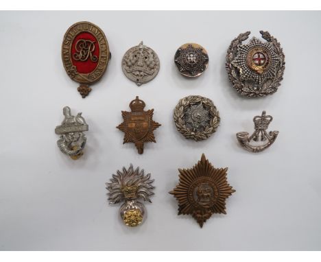 Varied Selection of Badges including brass Worcestershire pith helmet badge ... Silvered and white metal Worcestershire brooc