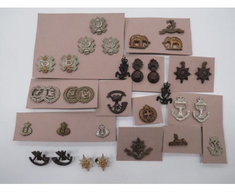 Selection of Various Collar Badges  including white metal A &amp; SH ... QC plated and gilt HLI ... KC white metal HLI ... Pa