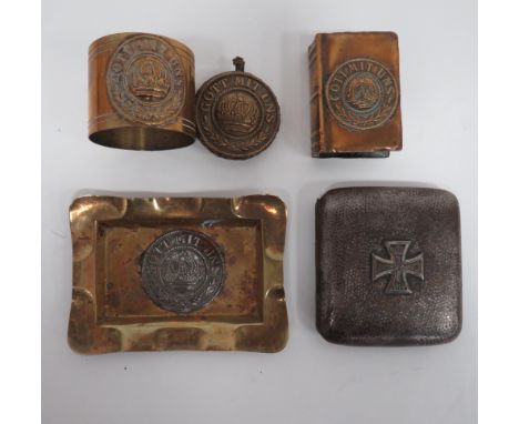 Small Selection of Imperial German Trench Art  consisting brass matchbox cover with central buckle “Gott Mit Uns” ... Brass s