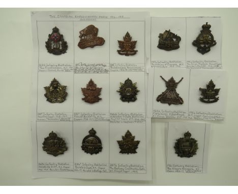 Small Selection of Canadian Expeditionary Force Cap Badges including KC brass and enamel 210th Inf Batt ... Brass 212 Inf Bat