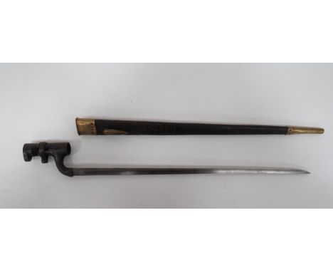 1853 Pattern Enfield Socket Bayonet In First Pattern Scabbard  17 1/2 inch, triangular form blade with hollow ground flats.  