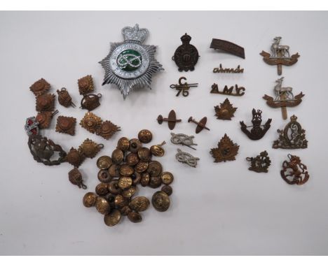 Small Selection of Various Badges &amp; Buttons  cap badges include KC brass 19th Canada ... KC darkened 177 Simcoe Foresters