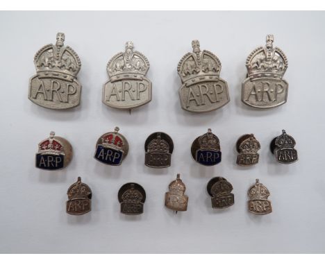 Selection of Various WW2 ARP Lapel Badges consisting 3 x white metal by Marples &amp; Beasley Birmingham ... 1 x white metal,