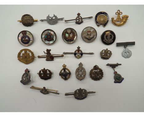 Good Selection of Regimental Lapel Badges  including KC brass, enamel and mother of pearl Hertfordshire Reg ... Brass, enamel