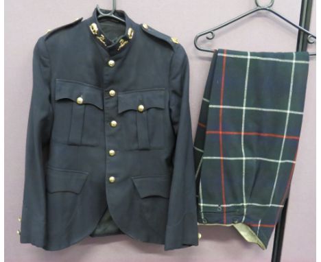 Interwar Seaforth Highlanders Patrol Tunic and Tartan Trews  dark blue, single breasted, high collar doublet.  Pleated chest 