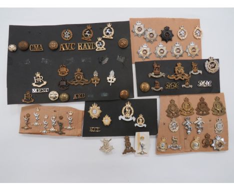 Quantity of Corps Badges  cap badges include QC bi-metal RAVC ... QC anodised RAVC ... QC anodised Military Provost Staff Cor