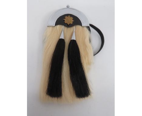 Scots Guards Current Issue Sporran  white horsehair sporran with two, black, horsehair tassels with nickel plated, top bells.