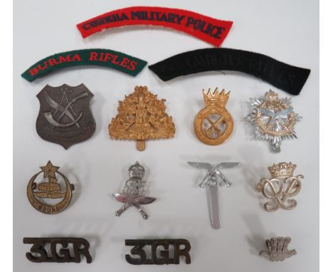 Selection of badges of Gurkha interest etc. 2nd Gurkha Rifles unmarked silver regimental brooch ... 2GR Officer’s collar badg