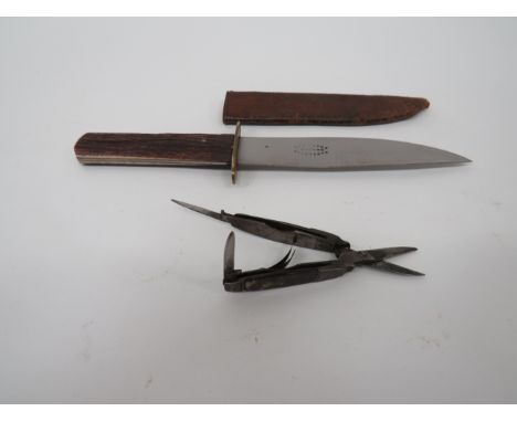 Unusual Miniature Penknife Scissors  steel scissors with shell, slab side grip.  Each grip with hinge out, 1 inch, penknife b