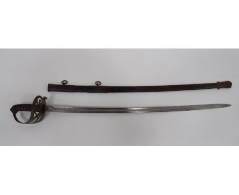 Victorian Light Infantry Officer’s Sword  32 3/4 inch, single edged blade.  Wide fuller.  Etched Victorian crowned “VR” cyphe