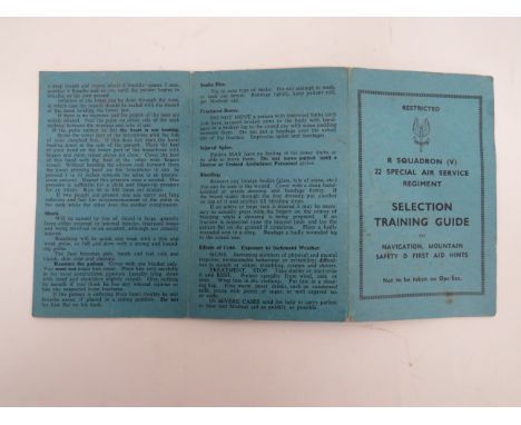 R Squadron (V) 22 Special Air Service Regiment Selection Training Guide blue card, triple fold out “Selection Training Guide.