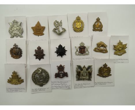 Small Selection of Canadian Cap Badges  including brass First Hussars of Canada ... White metal 6th Canadian Hussars ... KC b
