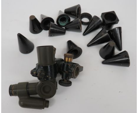 Field Artillery Gun Sight and Shell End Caps  khaki painted “Telescope Elbow M2 A1”.  Sight complete with securing bracket.  