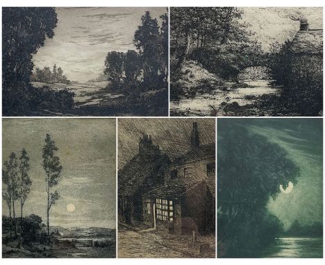 Thomas Bonfrey Burton (Beverley 1886-1941): 'The Moon has Shone his Lamp Above' and Pastoral Scene, two aquatints; 'Glenoe Br