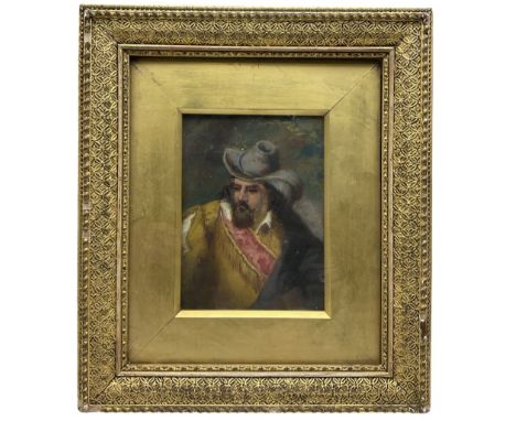 English School (19th century): Portrait of a Cavalier, oil on canvas unsigned, housed in ornate gilt frame 20cm x 15cm