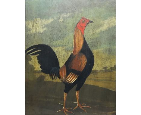 English Naive School (19th century): Portrait of a Prize Cockerel, oil on panel unsigned 43cm x 34cm