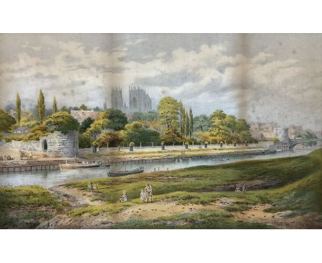 E Brown (British 19th/20th century) after George Fall (British 1848-1925): River Ouse with View of York and Lendal Bridge, la